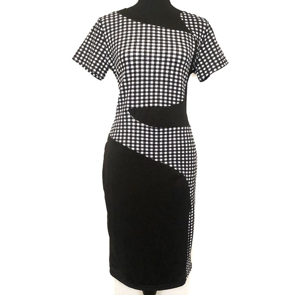 Vintage Dresses & Skirts - 1990s Gingham Fitted Bodycon PinUp Dress Large